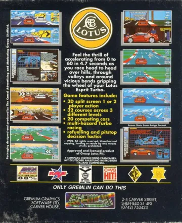 Lotus Esprit Turbo Challenge box cover back